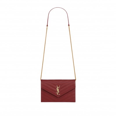 YSL CASSANDRE ENVELOPE CHAIN WALLET IN GRAIN DE POUDRE LEATHER 695108BOW016008 (19*12.5*3.5cm)